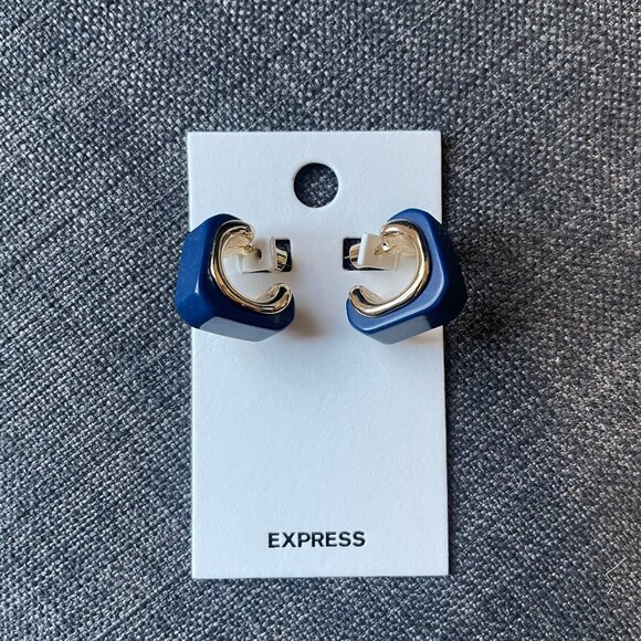 NWT Express Blue & Gold Square Hoop Earrings - Picture 6 of 6